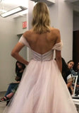 A Line Sweetheart Beaded Off the Shoulder Pink Long Prom Dresses Wedding Dress RJS132 Rjerdress