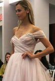 A Line Sweetheart Beaded Off the Shoulder Pink Long Prom Dresses Wedding Dress RJS132 Rjerdress