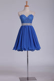 A Line  Sweetheart Chiffon Hoco Dresses With Beads And Applique