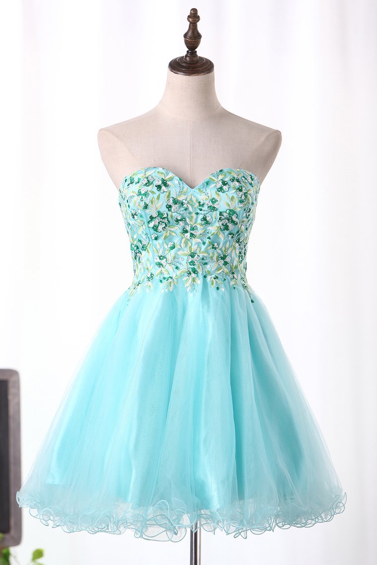 A-Line Sweetheart Hoco Dresses Short/Mini Tulle With Embroidery And Beads Rjerdress