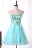 A-Line Sweetheart Hoco Dresses Short/Mini Tulle With Embroidery And Beads