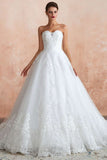 A Line Sweetheart Lace Wedding Dress, Floor Length Strapless Beach Wedding Dresses