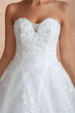 A Line Sweetheart Lace Wedding Dress, Floor Length Strapless Beach Wedding Dresses Rjerdress