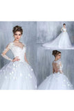 A Line Sweetheart Long Sleeves Cheap Tulle Wedding Dresses With Appliques Rjerdress
