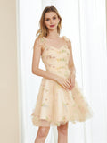 A Line Sweetheart Neck Backless Above Knee Homecoming Dreses Tulle Embroidery
