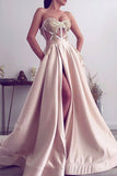 A Line Sweetheart Satin With Applique And Slit Prom Dresses Rjerdress