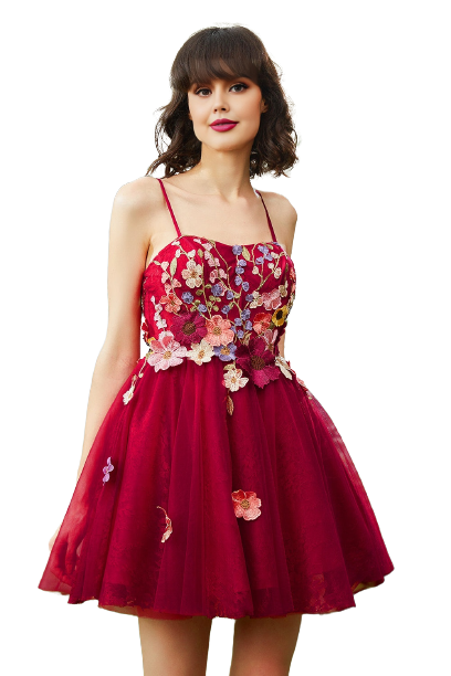 A Line Sweetheart Spaghetti Straps with 3D Flower Homecoming Dresses RJS999 Rjerdress
