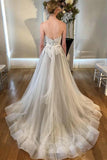 A Line Sweetheart Strapless Backless Silver Grey Tulle Wedding Dresses with Sweep Train RJS230 Rjerdress