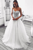 A Line Sweetheart Strapless Tulle Ivory Wedding Dresses with Beads Wedding Gowns W1083 Rjerdress