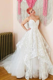 A-Line Sweetheart Sweep Train Wedding Dresses With Lace Appliques Rjerdress