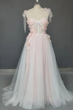 A-Line Sweetheart Tulle Applique Open Back Long with Flowers Prom Dresses RJS494 Rjerdress