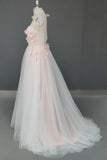 A-Line Sweetheart Tulle Applique Open Back Long with Flowers Prom Dresses RJS494 Rjerdress
