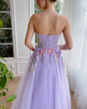 A Line Sweetheart Tulle Long Evening Dresses Prom Dresses With 3D Flower Rjerdress