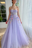 A Line Sweetheart Tulle Long Evening Dresses Prom Dresses With 3D Flower