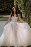 A Line Sweetheart Tulle Wedding Dress with Lace Appliques Long Rjerdress