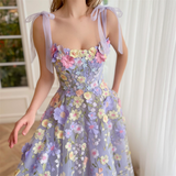 A Line Tull Straps Homecoming Dresses with 3D Flowers Teen Dresses Rjerdress