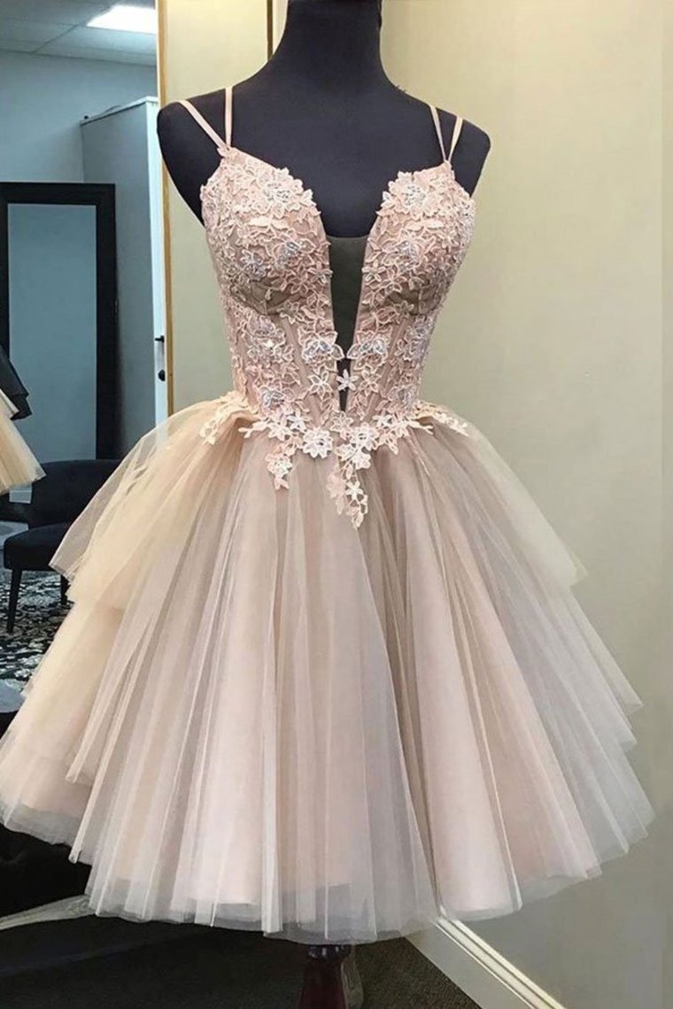 A Line Tulle Appliques Short Homecoming Dress Appliques Rjerdress