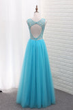 A Line Tulle Bateau Open Back Beaded Bodice Floor Length Party Dresses Rjerdress