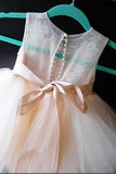 A-Line Tulle Beads Appliques Scoop Blush Pink Button Cap Sleeve Flower Girl Dresses Rjerdress