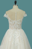 A Line Tulle Bridal Dresses Scoop Cap Sleeve With Applique Rjerdress