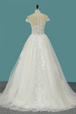A Line Tulle Bridal Dresses Scoop Cap Sleeve With Applique Rjerdress