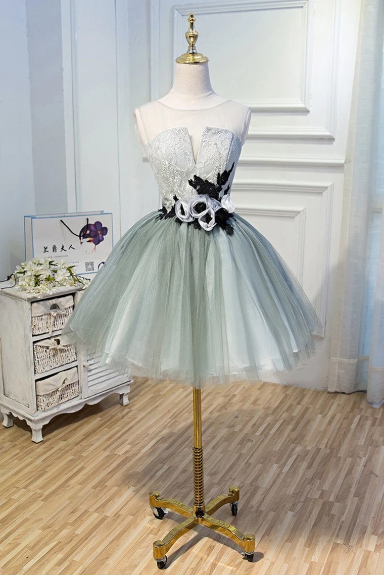 A Line Tulle Flowers Short Homecoming Dresses Zipper Up Rjerdress