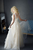 A Line Tulle Ivory Sweetheart Lace Wedding Dresses Appliques Wedding Gowns RJS502 Rjerdress