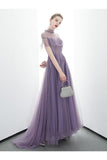 A-Line Tulle Long High Neck Prom Dresses With Ruffles Formal Evening Dress Rjerdress