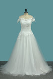 A Line Tulle Off The Shoulder Bridal Dresses With Applique Sweep Train Rjerdress