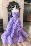 A Line Tulle Off-the-Shoulder Tiered Long Prom Dress with Ruffles Rjerdress