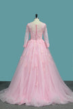 A Line Tulle Scoop Bridal Dresses With Applique And Beads Sweep Train Rjerdress