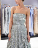 A-Line Tulle Sexy Strapless Sweetheart Sleeveless Grey Beads Prom Dresses RJS948 Rjerdress