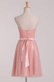 A Line Tulle Short/Mini Bridesmaid Dresses Sweetheart With Ruffles And Sash Rjerdress