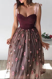 A Line Tulle Short Prom Dresses Floral Tea Length Rjerdress