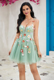 A Line Tulle Spaghetti Straps Homecoming Dresses With 3D Flower Rjerdress