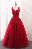 A Line Tulle Straps Party Dresses With Applique And Beads Floor Length Rjerdress