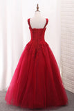 A Line Tulle Straps Party Dresses With Applique And Beads Floor Length Rjerdress