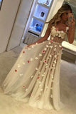 A-Line Tulle Sweetheart Spaghetti Straps Pretty Appliques Backless Prom Dresses UK RJS344