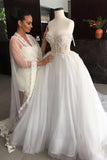 A Line Tulle  Sweetheart Wedding Dresses With Applique Court Train Rjerdress