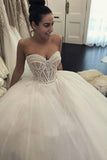 A Line Tulle  Sweetheart Wedding Dresses With Applique Court Train Rjerdress