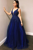 A Line Tulle V Neck Starps Prom Dresses with Beads Sleeveless Evening Dresses Rjerdress