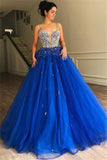 A Line Tulle With Beads Spaghetti Straps Prom Dress Floor Length