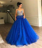 A Line Tulle With Beads Spaghetti Straps Prom Dress Floor Length Rjerdress