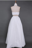 A Line Two Piece Lace White Prom Dresses High Slit Long Cheap Evening Dresses RJS670 Rjerdress