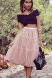 A Line Two Pieces Black and Pink Cheap Off the Shoulder Tulle Homecoming Dresses RJS879 Rjerdress