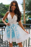 A Line V Neck Appliques Homecoming Dress Tulle (Unchangeable Outlayer, Color List For Lining Skirt)