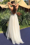 A Line V Neck Backless Beaded Ivory Prom Dresses Sequins Backless Formal Dresses P1093 Rjerdress