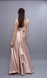 A Line V Neck Bridesmaid Dresses Open Back Stretch Satin Floor Length Rjerdress