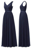 A Line V Neck Chiffon Navy Blue Long Sleeveless Ruffles Floor Length Prom Dresses uk rjs337 Rjerdress