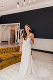 A-Line V-Neck Floor Length Backless Wedding Dress Rjerdress